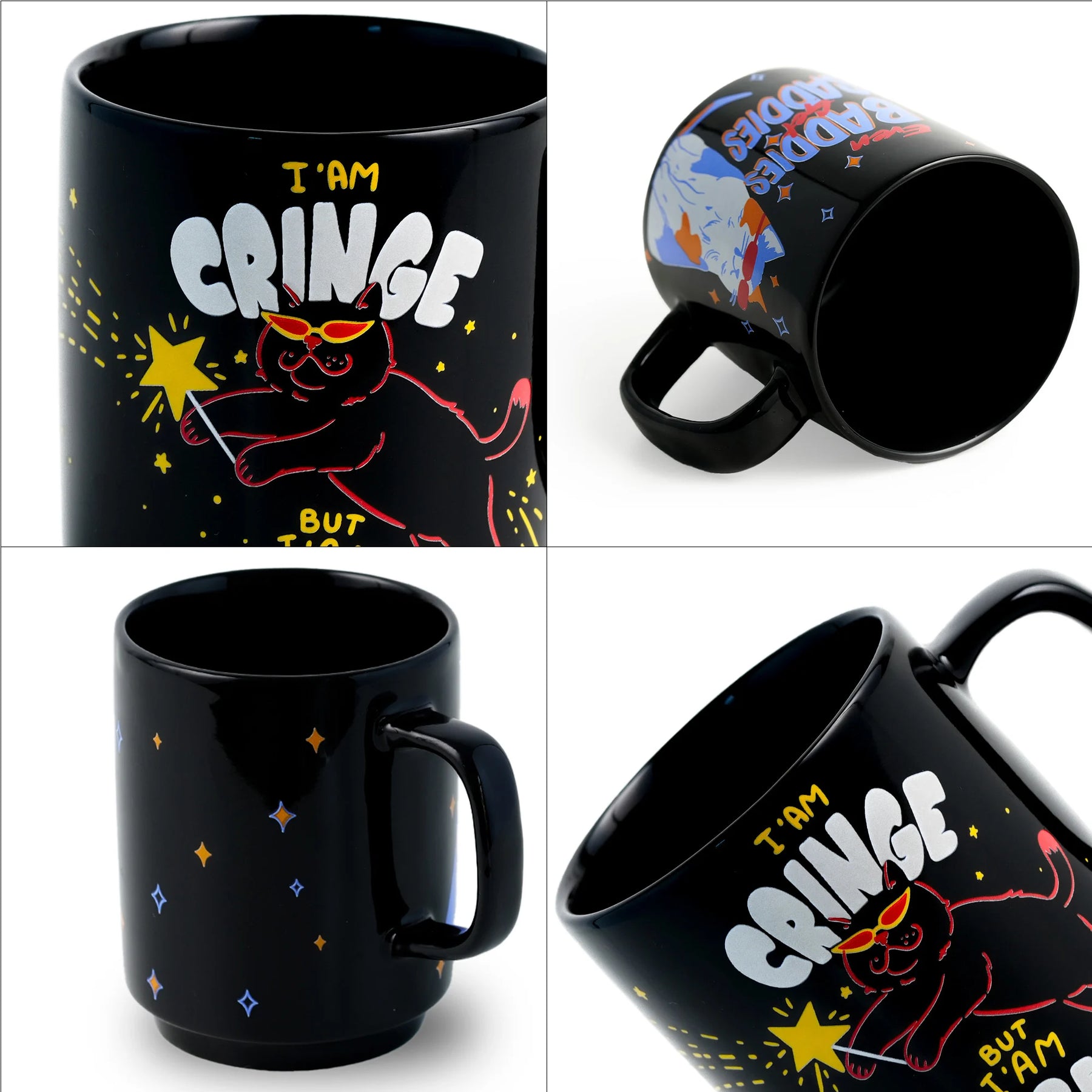 Ceramic Mug Set of 2 | Cringe Cat & Baddies Coffee Cups 300ml