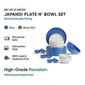 Ceramic Dinner Plates Set, 21 Pieces | Japandi Series