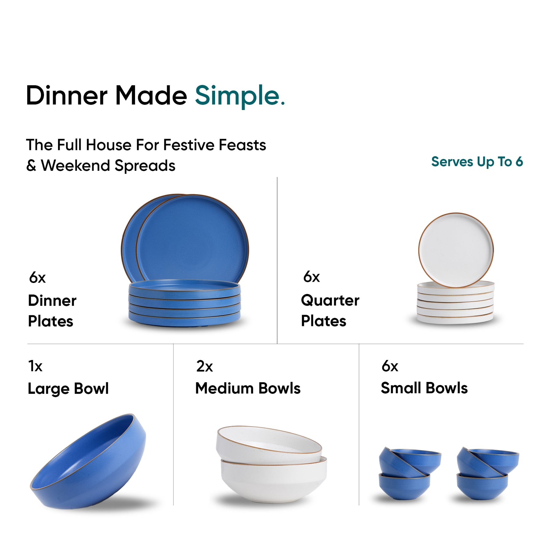 Ceramic Dinner Plates Set, 21 Pieces | Japandi Series