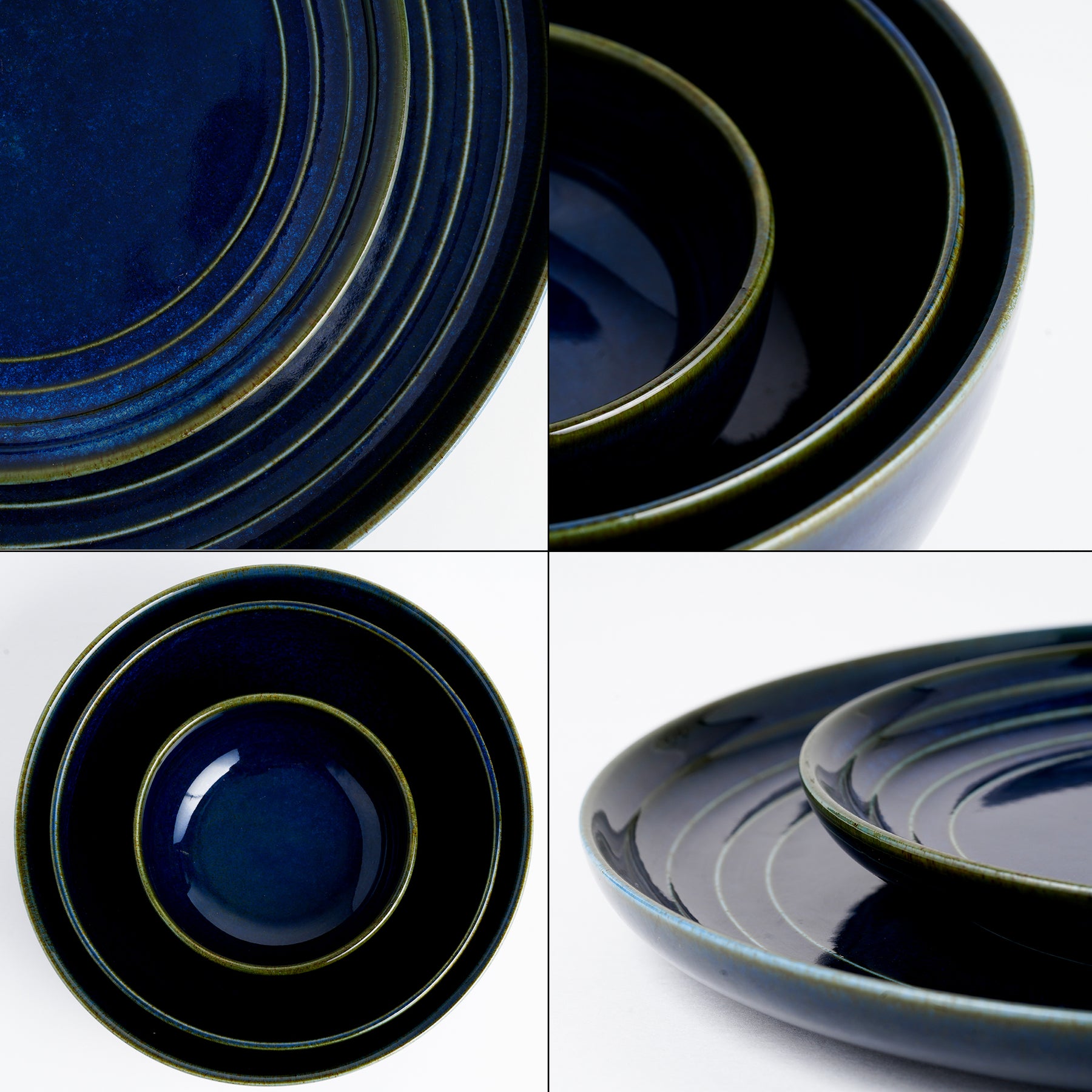 Ceramic Dinner Plates Set, 21 Pieces | Blue Self Reactive Collection