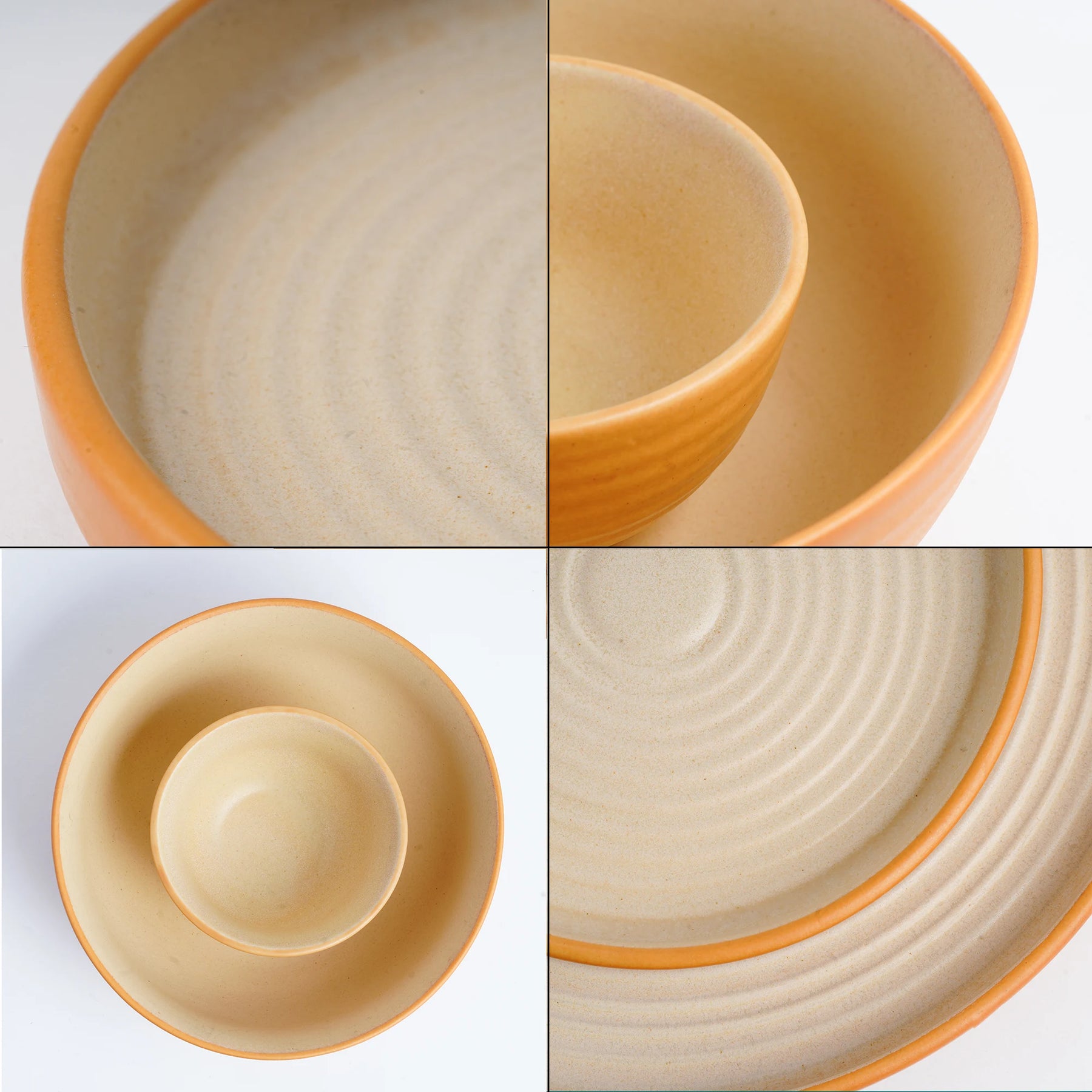 Set of four ceramic bowls with different angles on a white background