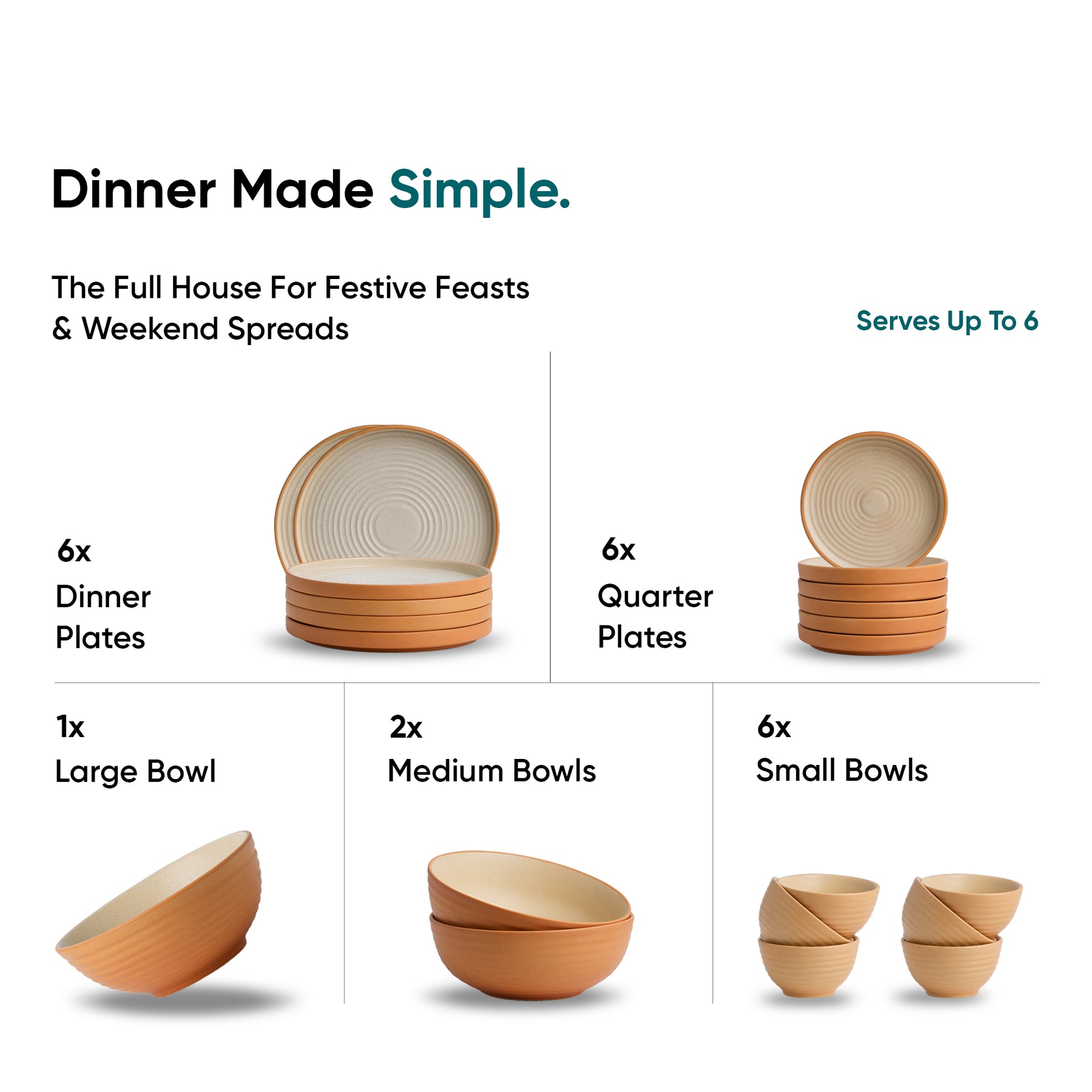 Ceramic Modern Dinner Set, 21 Pcs, Klay White | Porcelain | Matte Finish | Japandi Dinner Set