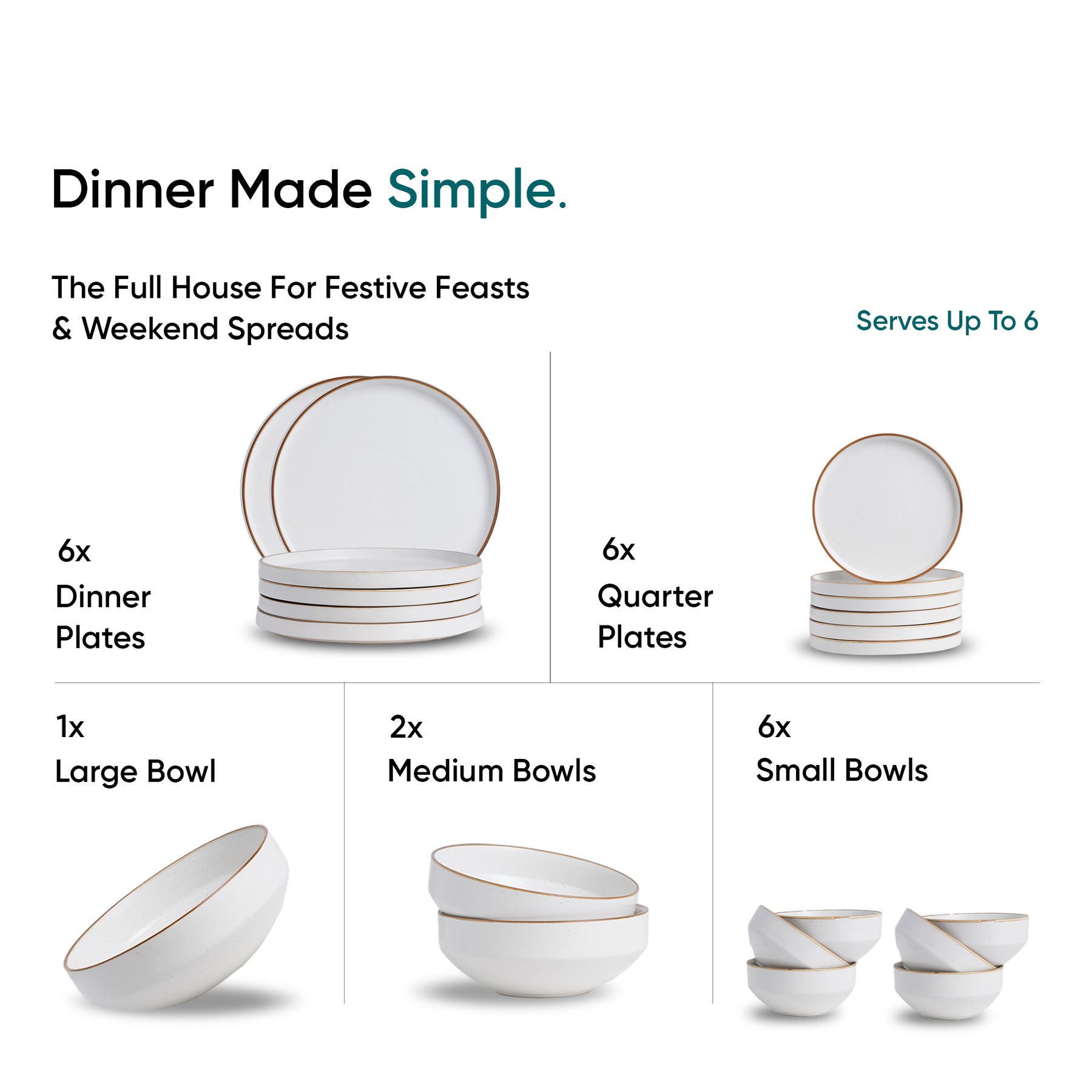 Ceramic Dinner Plates Set, 21 Pieces | Japandi Series