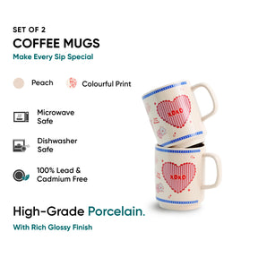 Premium Coffee Mug Set of 2 | XOXO Love Mugs | 370ml | Glossy Finish | Rise Collection