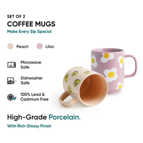 Ceramic Mug Set of 2 – Egg & Avocado | 300ml | Glossy Finish | Porcelain