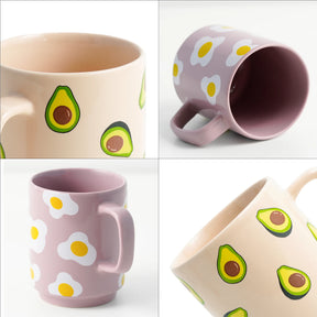 Ceramic Mug Set of 2 – Egg & Avocado | 300ml | Glossy Finish | Porcelain