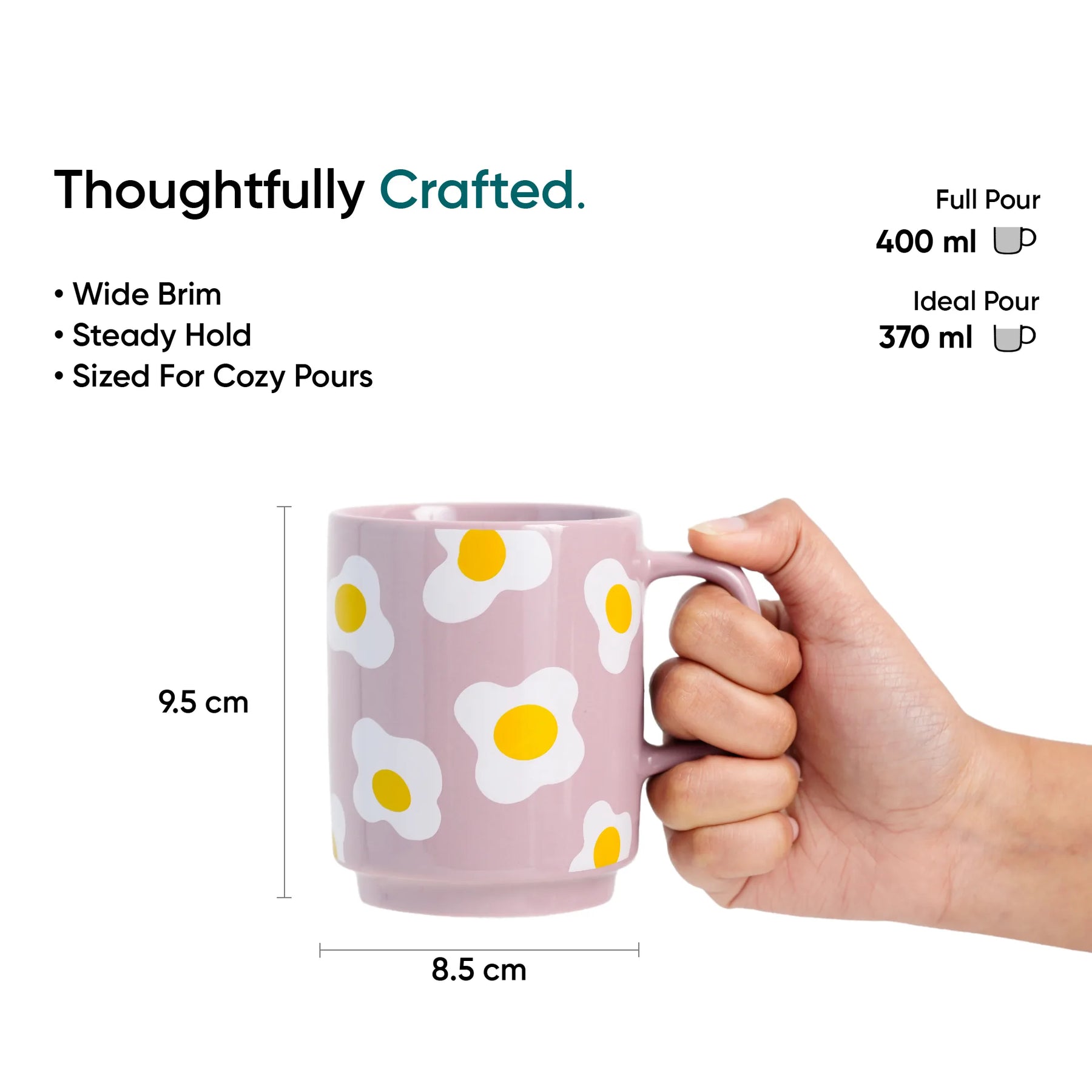 Ceramic Mug Set of 2 – Egg & Avocado | 300ml | Glossy Finish | Porcelain