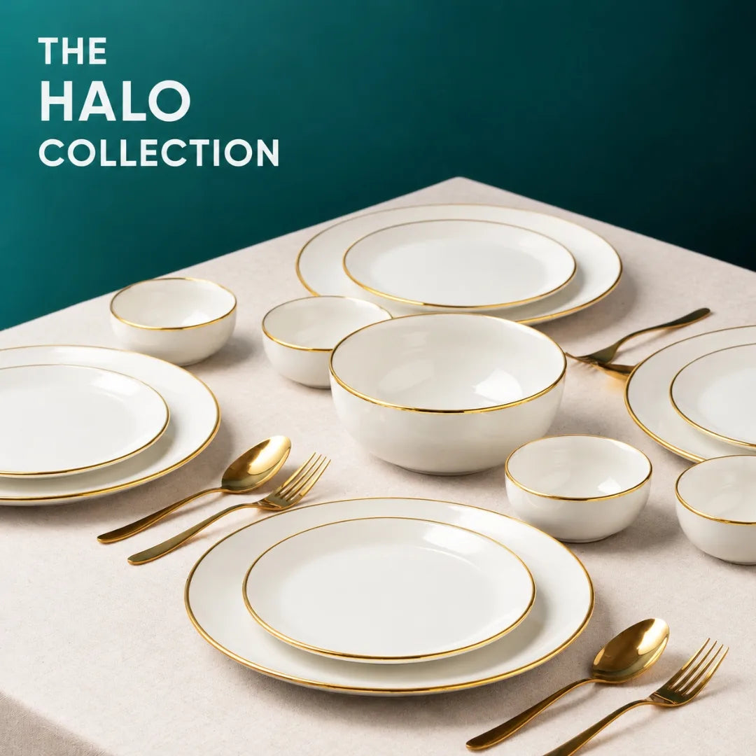 White Gold Ceramic Dinner Set – 21 Pieces | Goldline Collection