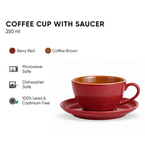 Burgundy Ceramic Cappuccino Cup & Saucer – 250 ML