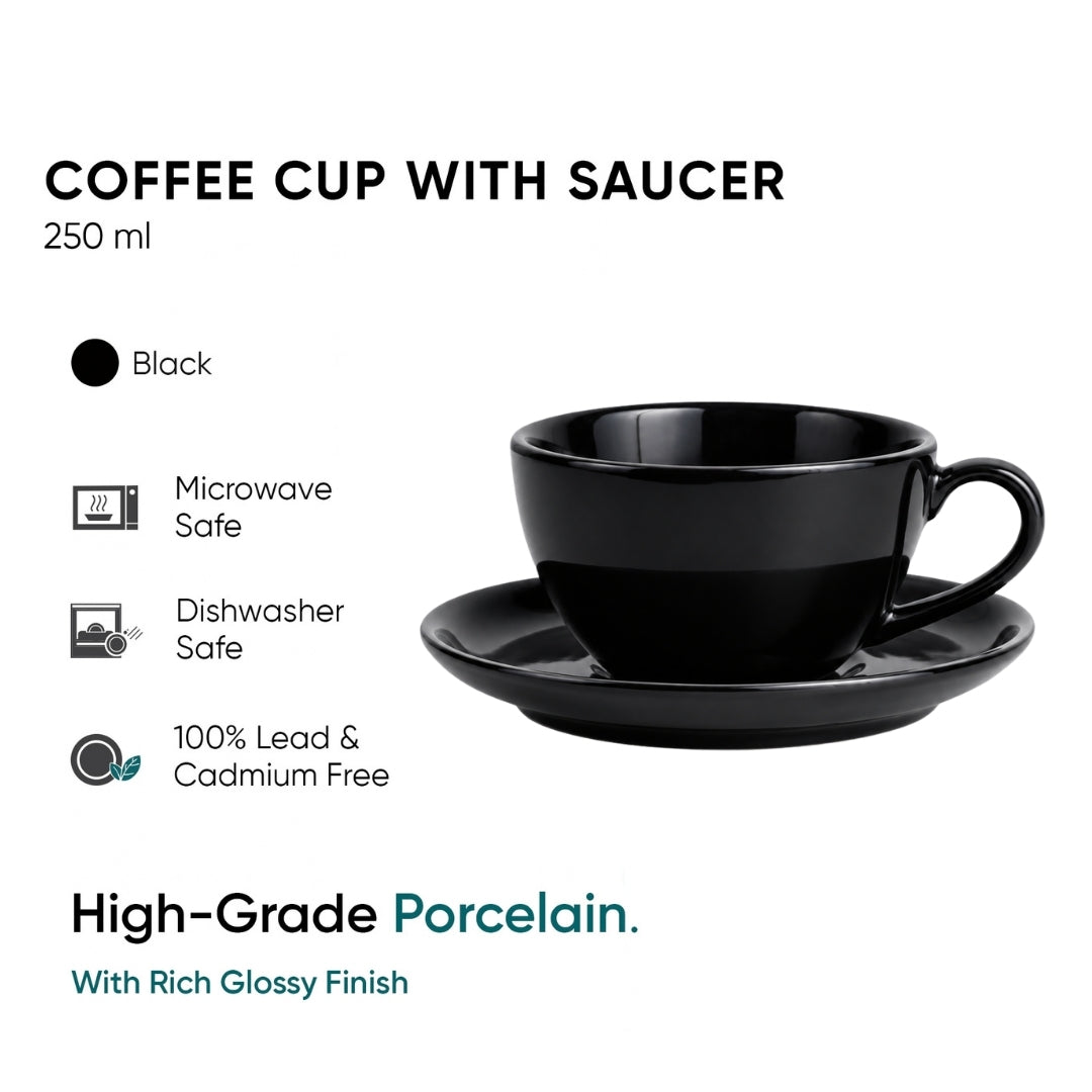 Black Ceramic Cappuccino Cup & Saucer – 250 ML