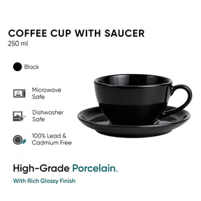 Black Ceramic Cappuccino Cup & Saucer – 250 ML
