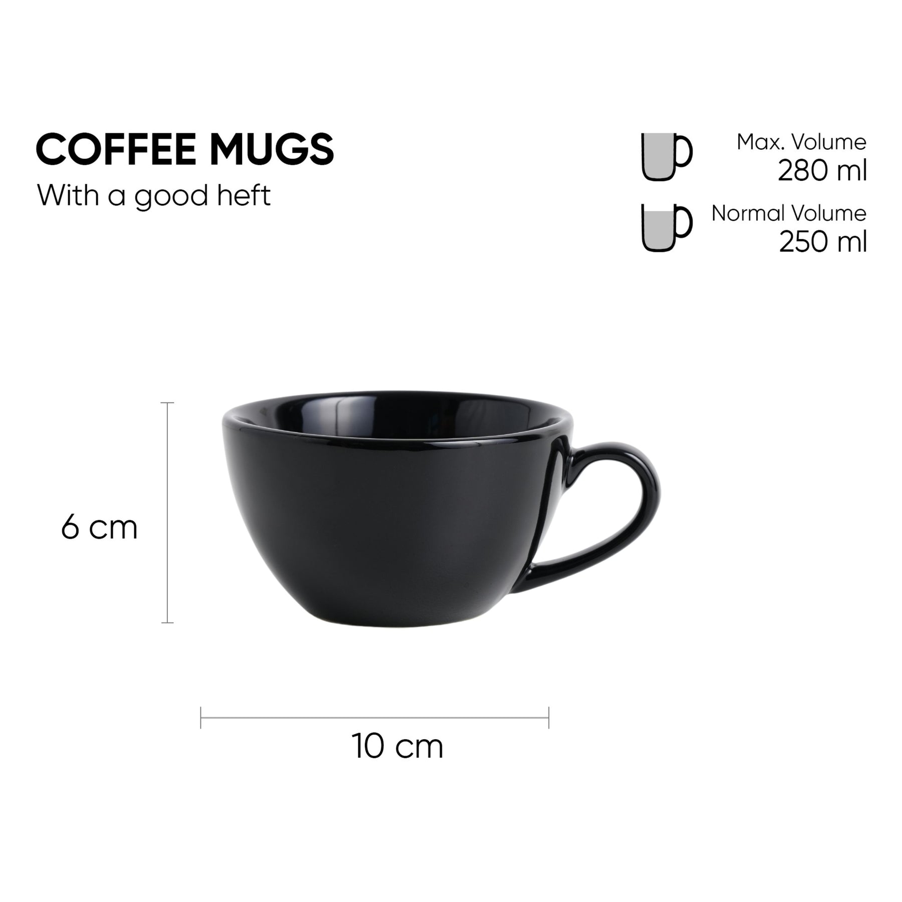 Black Ceramic Cappuccino Cup & Saucer – 250 ML
