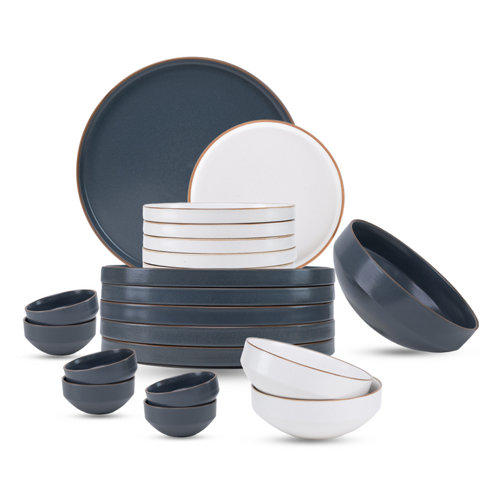 Ceramic Dinner Plates Set, 21 Pieces | Japandi Series | Matte Finish Gray