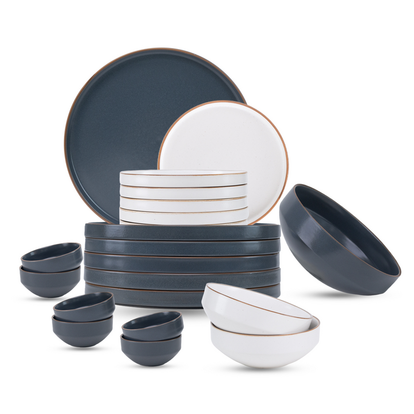 Ceramic Dinner Plates Set, 21 Pieces | Japandi Series | Matte Finish Gray
