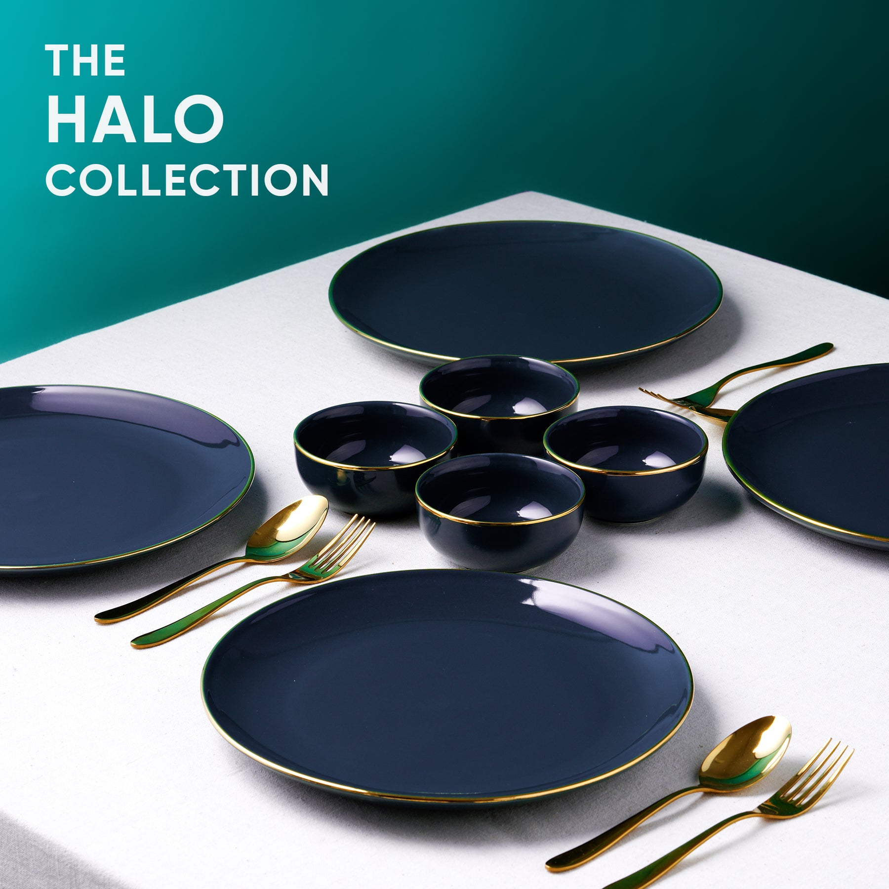 Ceramic Dinner Set | Halo Collection | 12 Pieces | Navy
