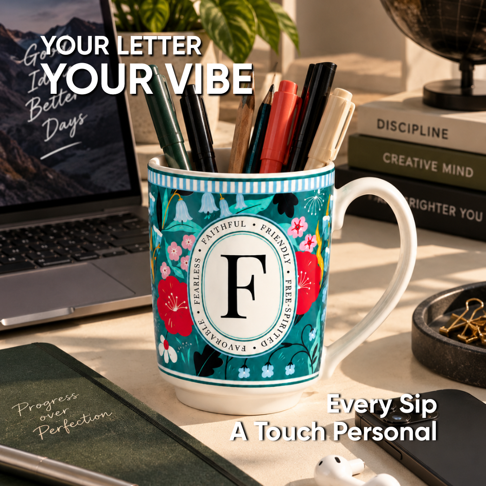 F Ceramic Coffee Mug – 300 ML | Alphabet Collection
