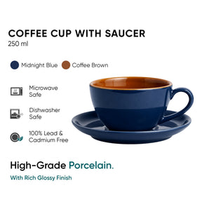 Midnight Blue Ceramic Cappuccino Cup & Saucer – 250 ML