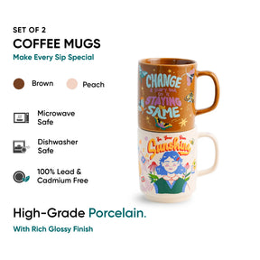 Ceramic Mug Set of 2 – Sunshine & Change Is Scary | 300ml | Glossy Finish | Porcelain