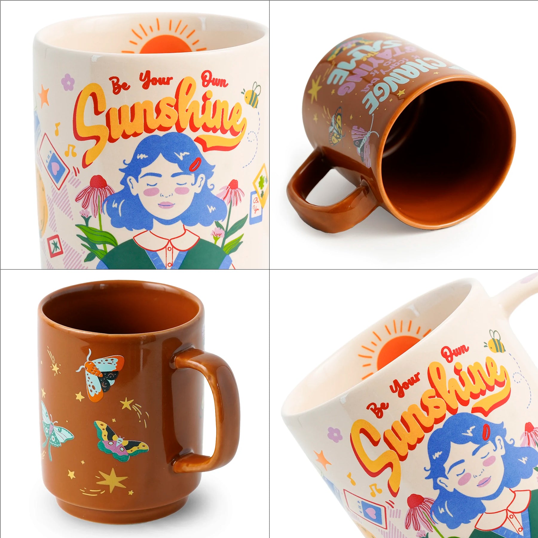 Ceramic Mug Set of 2 – Sunshine & Change Is Scary | 300ml | Glossy Finish | Porcelain