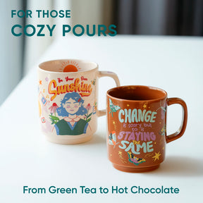 Ceramic Mug Set of 2 – Sunshine & Change Is Scary | 300ml | Glossy Finish | Porcelain