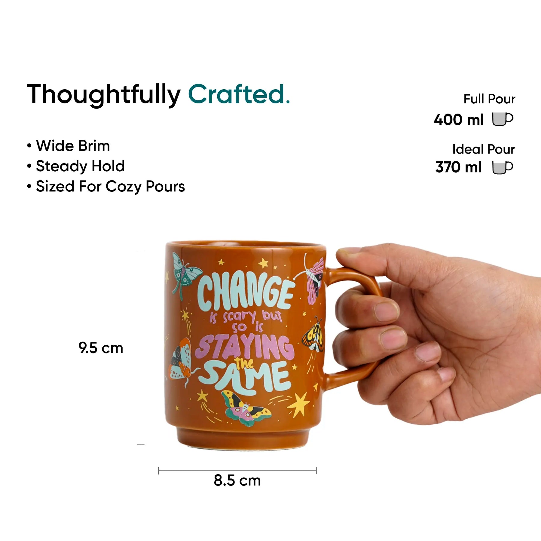Ceramic Mug Set of 2 – Sunshine & Change Is Scary | 300ml | Glossy Finish | Porcelain