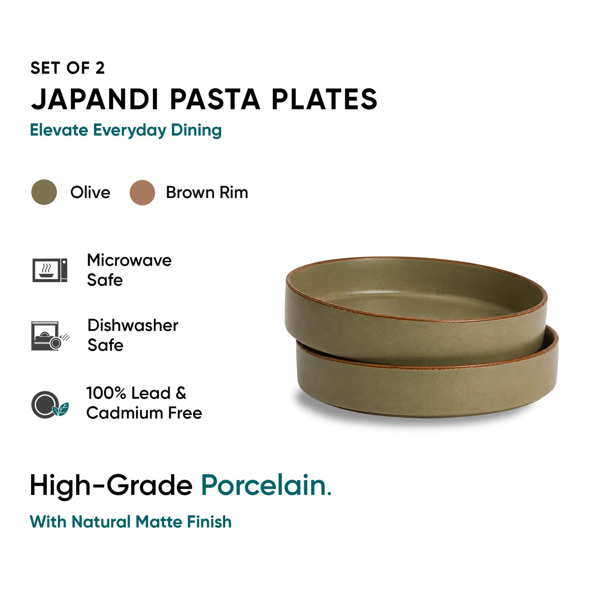 Ceramic Pasta Bowl | Japandi Collection | Set of 2 | Stackable | Olive