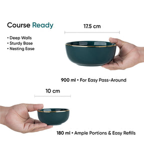 Ceramic Dinner Set | Halo Collection | 21 Pieces | Dinner Set For 6 | Teal