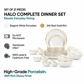 White Gold Ceramic Dinner Set – 21 Pieces | Goldline Collection