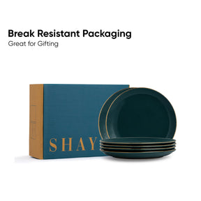 Ceramic Dinner Plates Set, 6 Pieces, Teal Gold, Goldline Collection