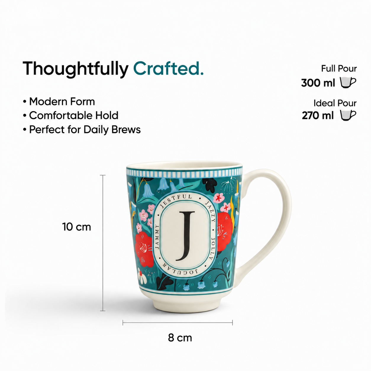 J Ceramic Coffee Mug – 300 ML | Alphabet Collection
