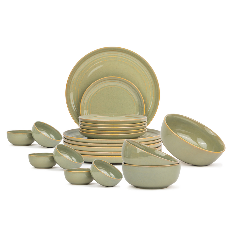 Ceramic Pista Dinner Plates Set, 21 Pieces | Self Reactive Collection