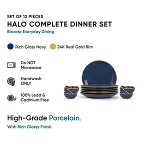 Ceramic Dinner Set | Halo Collection | 12 Pieces | Navy