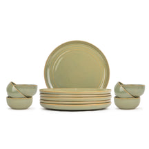 Ceramic Dinner Plates Set, 12 Pieces | Self Reactive Collection | Glossy Finish