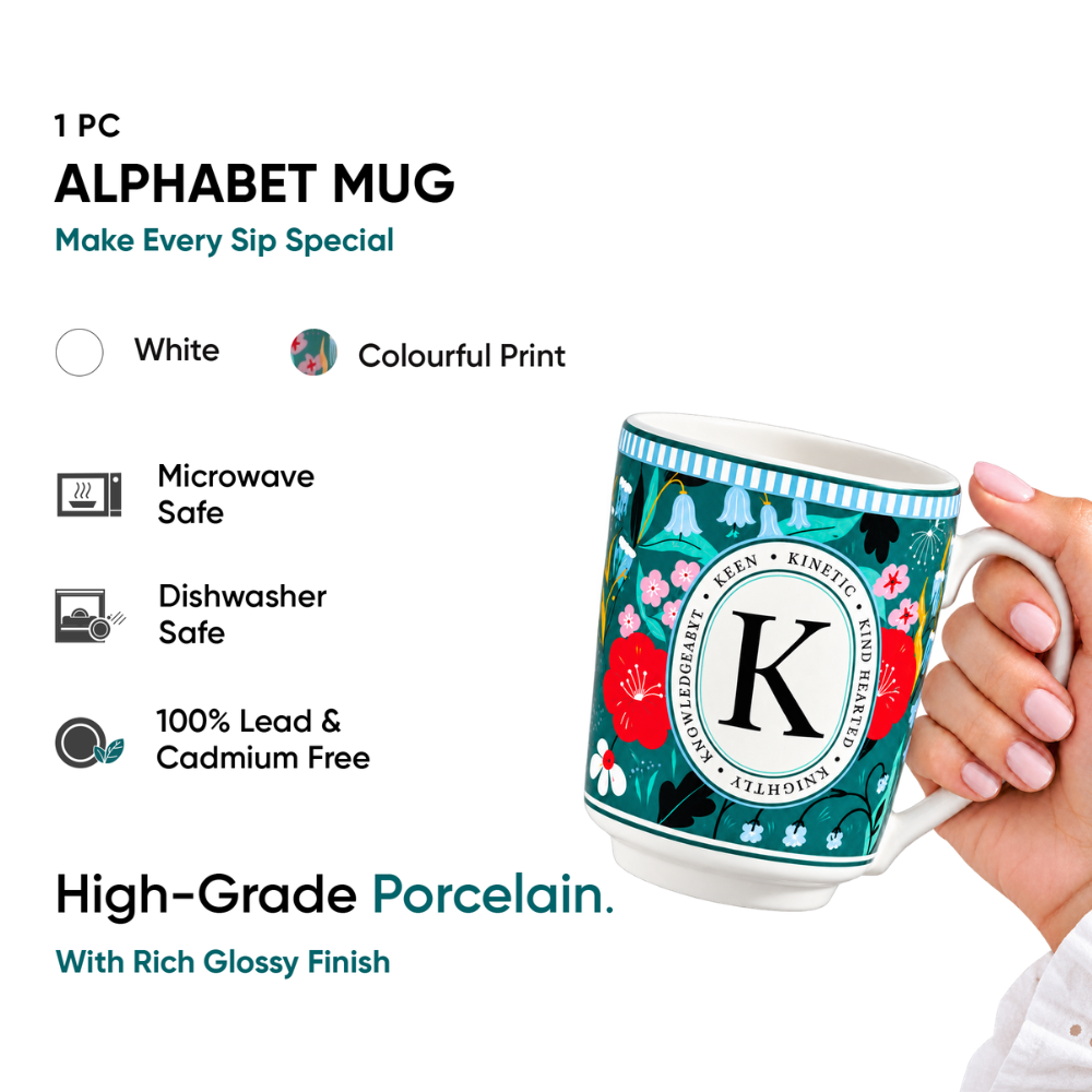 K Ceramic Coffee Mug – 300 ML | Alphabet Collection