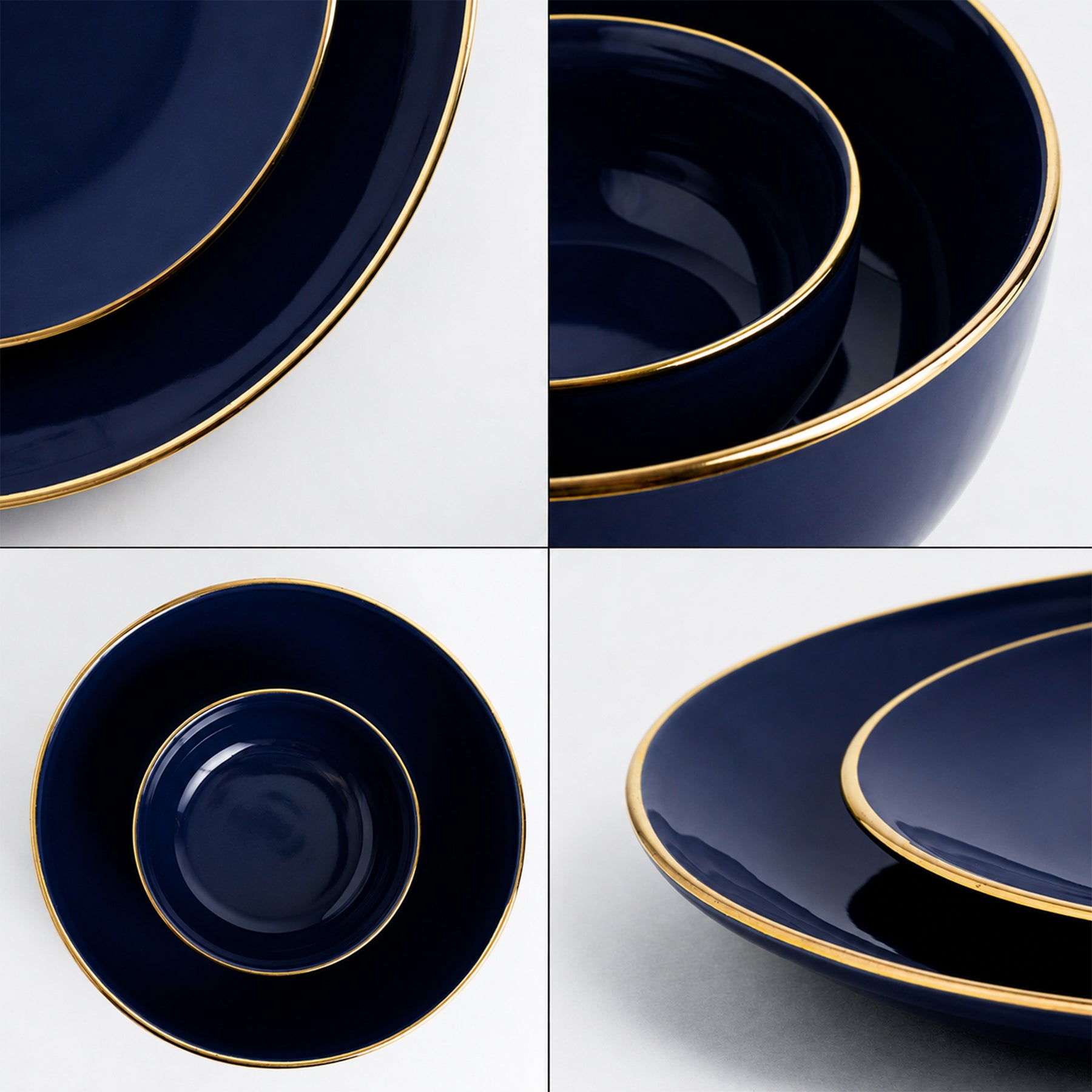 Ceramic Dinner Set | Halo Collection | 21 Pieces | Dinner Set For 6 | Navy