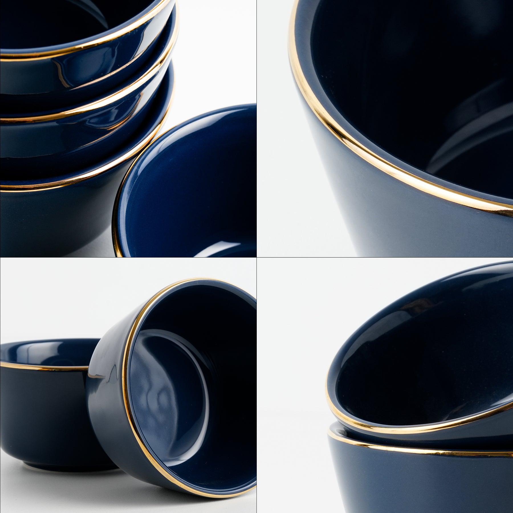 Navy Blue Gold Ceramic Nut Bowls – Set of 4 | Gold Rim
