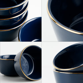 Navy Blue Gold Ceramic Nut Bowls – Set of 4 | Gold Rim