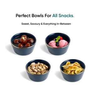 Navy Blue Gold Ceramic Nut Bowls – Set of 4 | Gold Rim