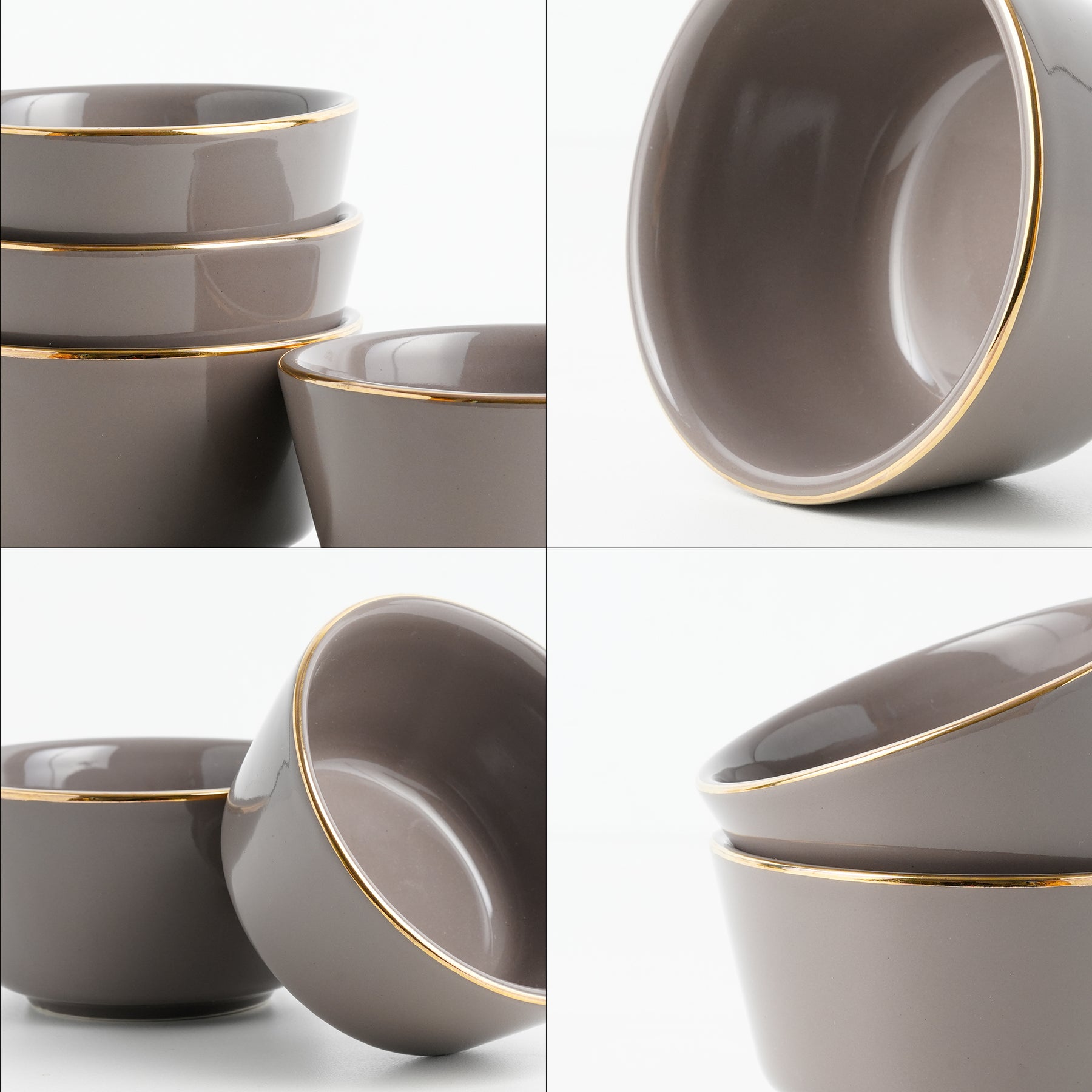 Grey Gold Ceramic Nut Bowls – Set of 4 | Gold Rim