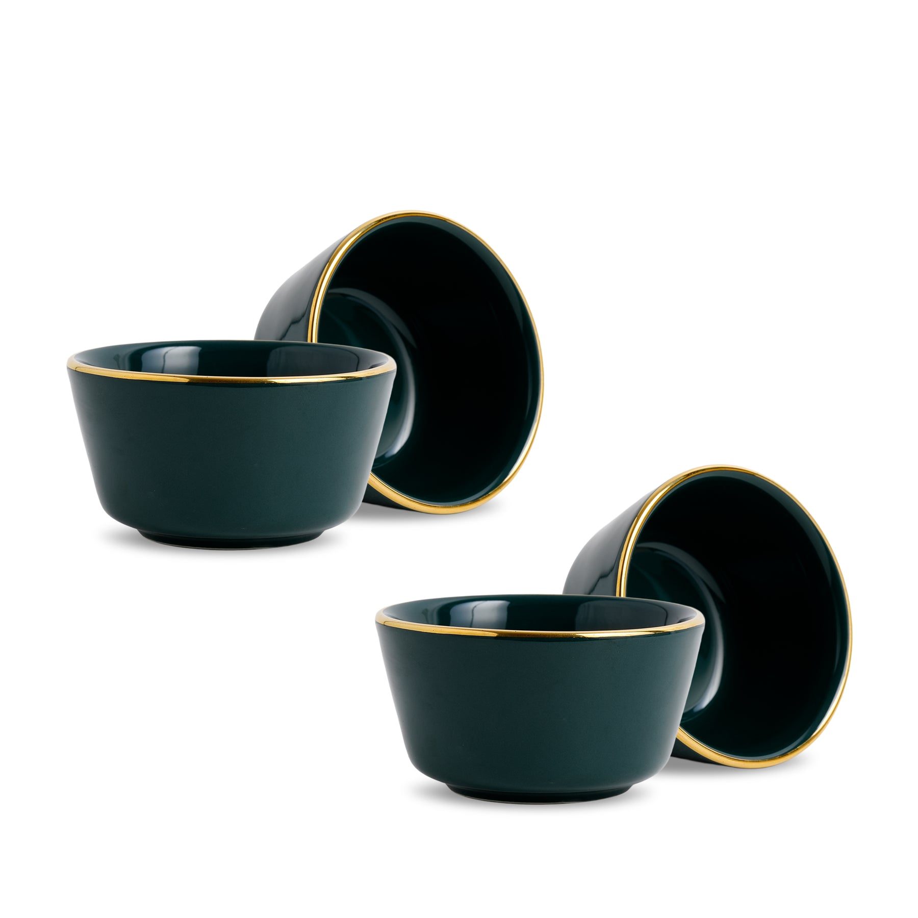 Teal Gold Ceramic Nut Bowls – Set of 4 | Gold Rim