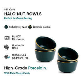 Teal Gold Ceramic Nut Bowls – Set of 4 | Gold Rim