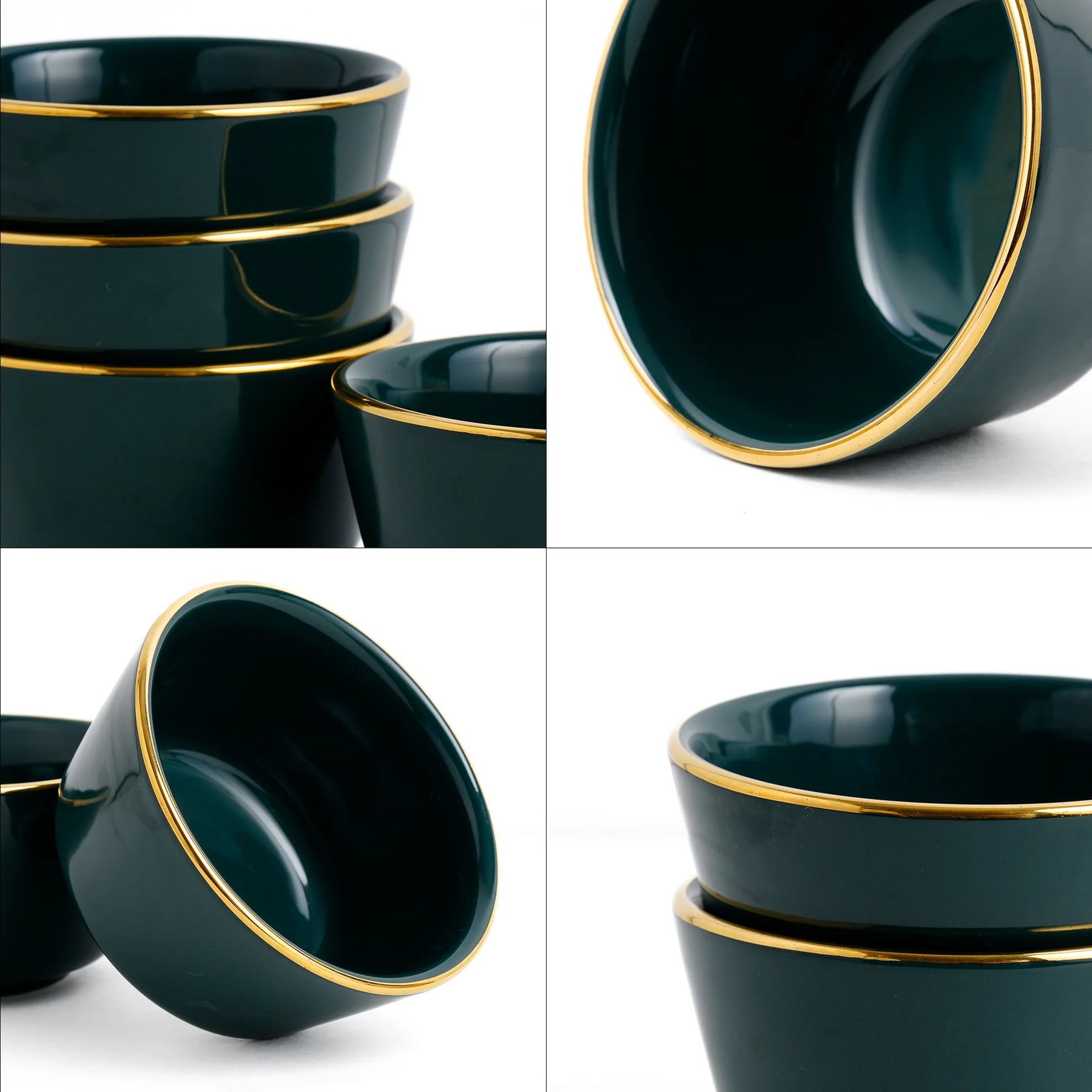 Teal Gold Ceramic Nut Bowls – Set of 4 | Gold Rim
