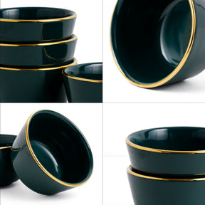 Teal Gold Ceramic Nut Bowls – Set of 4 | Gold Rim