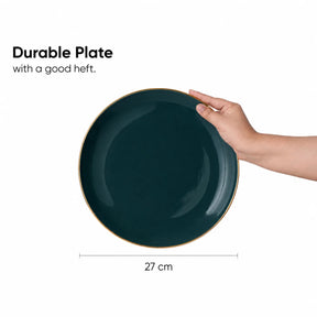 Ceramic Dinner Plates Set, 6 Pieces, Teal Gold, Goldline Collection