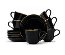 Ceramic Tea Cup Saucer Set | Goldline Collection | 180ml | Set of 6 | Glossy Finish