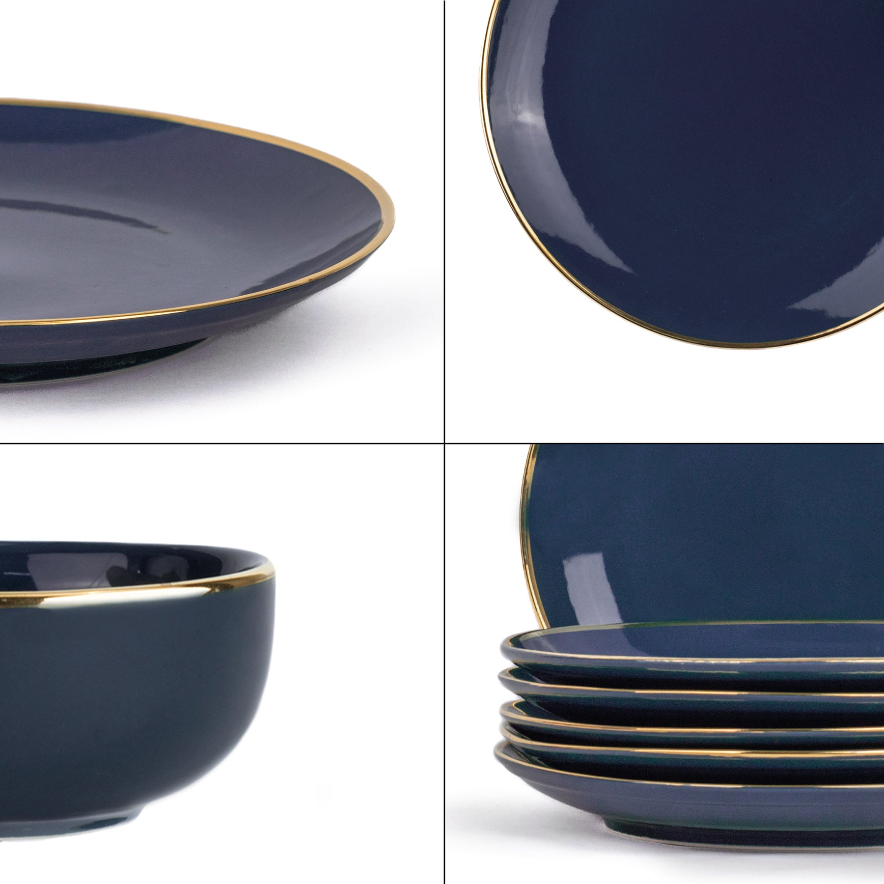 Ceramic Dinner Set | Halo Collection | 12 Pieces | Navy