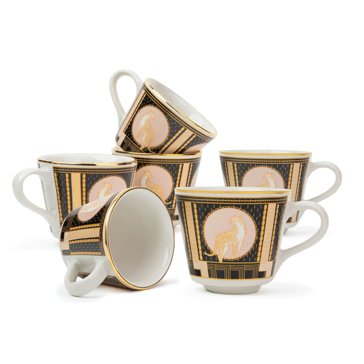 Set of decorative mugs with a pattern on a white background