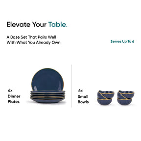 Ceramic Dinner Set | Halo Collection | 12 Pieces | Navy
