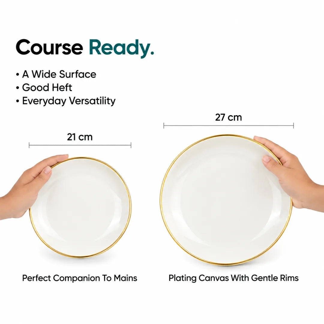 White Gold Ceramic Dinner Set – 21 Pieces | Goldline Collection