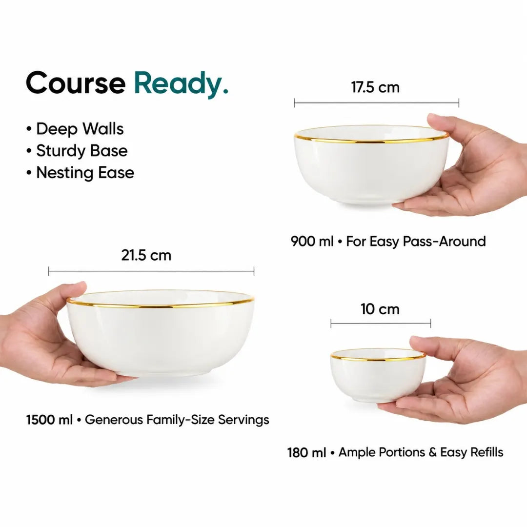 White Gold Ceramic Dinner Set – 21 Pieces | Goldline Collection